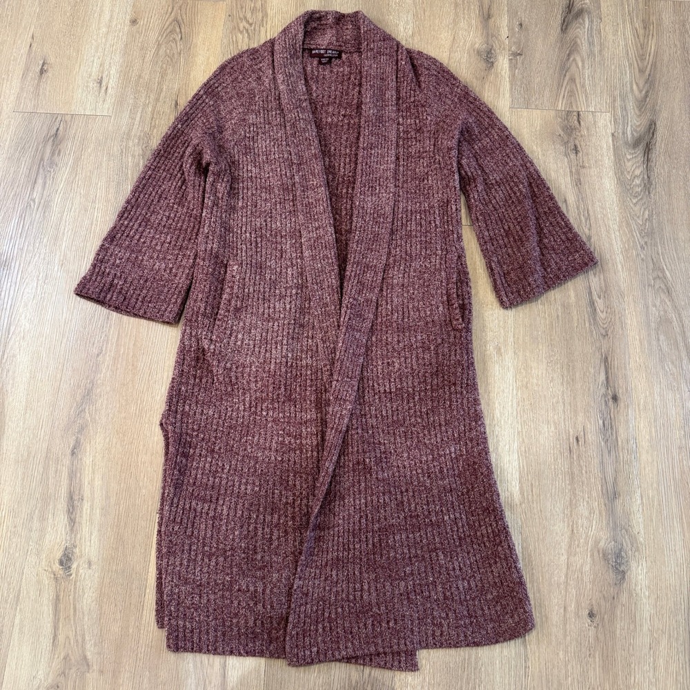 Barefoot Dreams CozyChic Lite Cardigan Duster XXS/XS Maroon Ribbed Long Sleeve - Picture 2 of 7